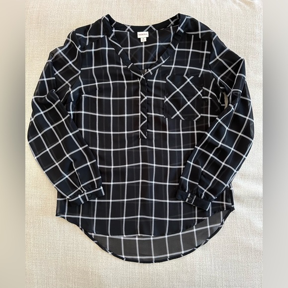 Merona Black White Stripes Long Sleeve Sheer V Neck Top Shirt. Size Medium - Picture 6 of 9